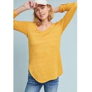 Anthropologie Akemi + Kin Mustard Sylvie Pointelle Roll Up Sleeve Tunic Size S